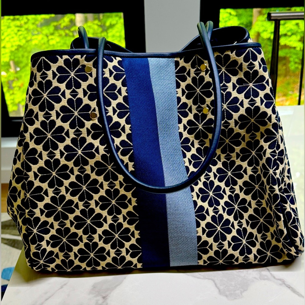 Kate Spade Blue and Cream Large Geometric floral Tote Bag